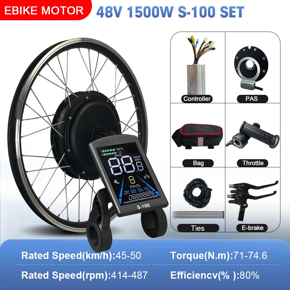 Mountain Electric Bike Conversion Kit 48V 1500W Brushless Front Hub Motor Wheel