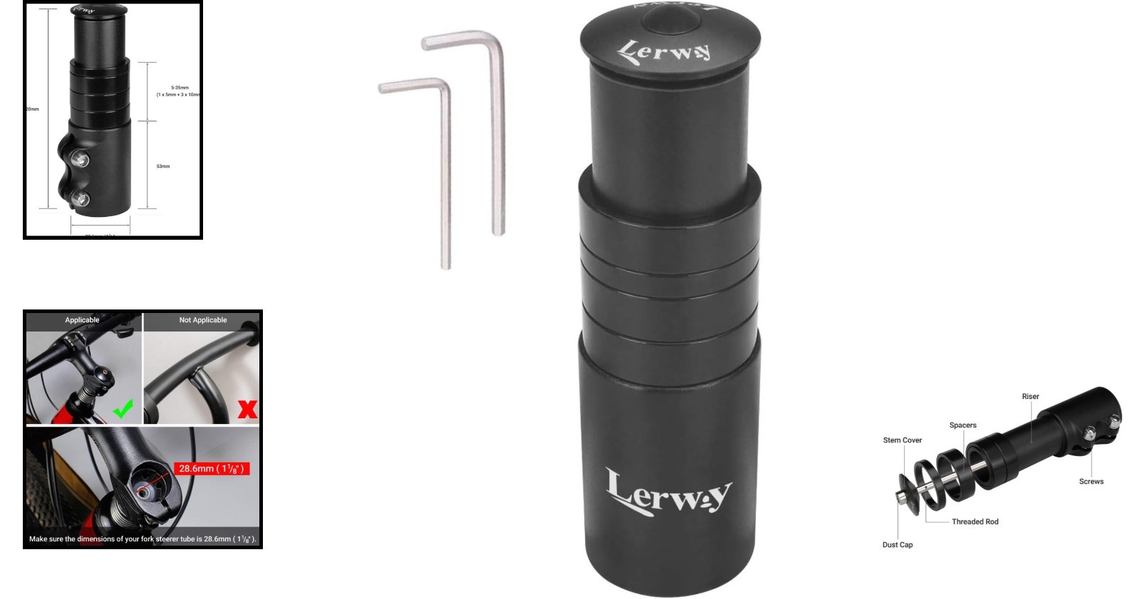 Lightweight 1-1/8” Bike Stem Extender with Spacers for Custom Height Adjustment
