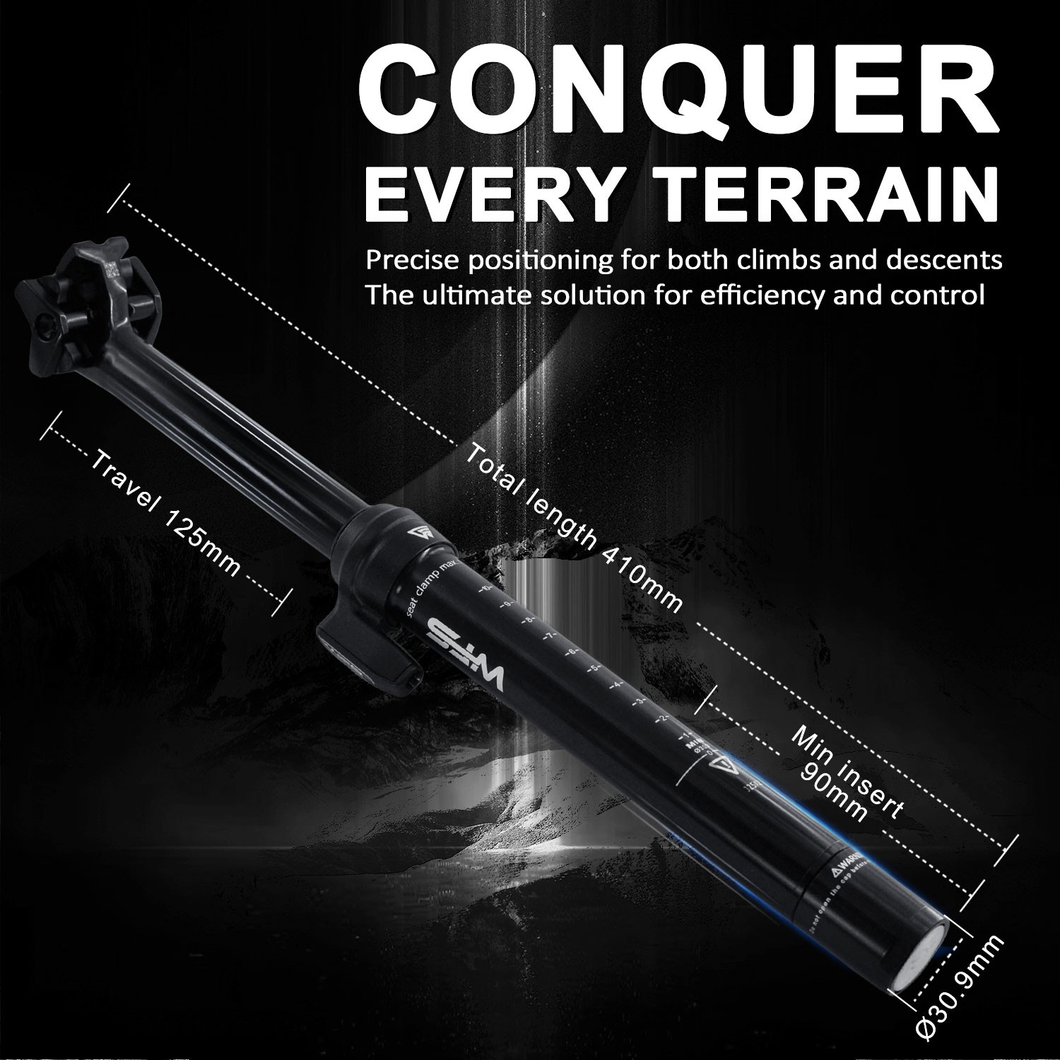 WFS Vresa Remote External Dropper Post 30.9X410 mm Travel 125mm, Black