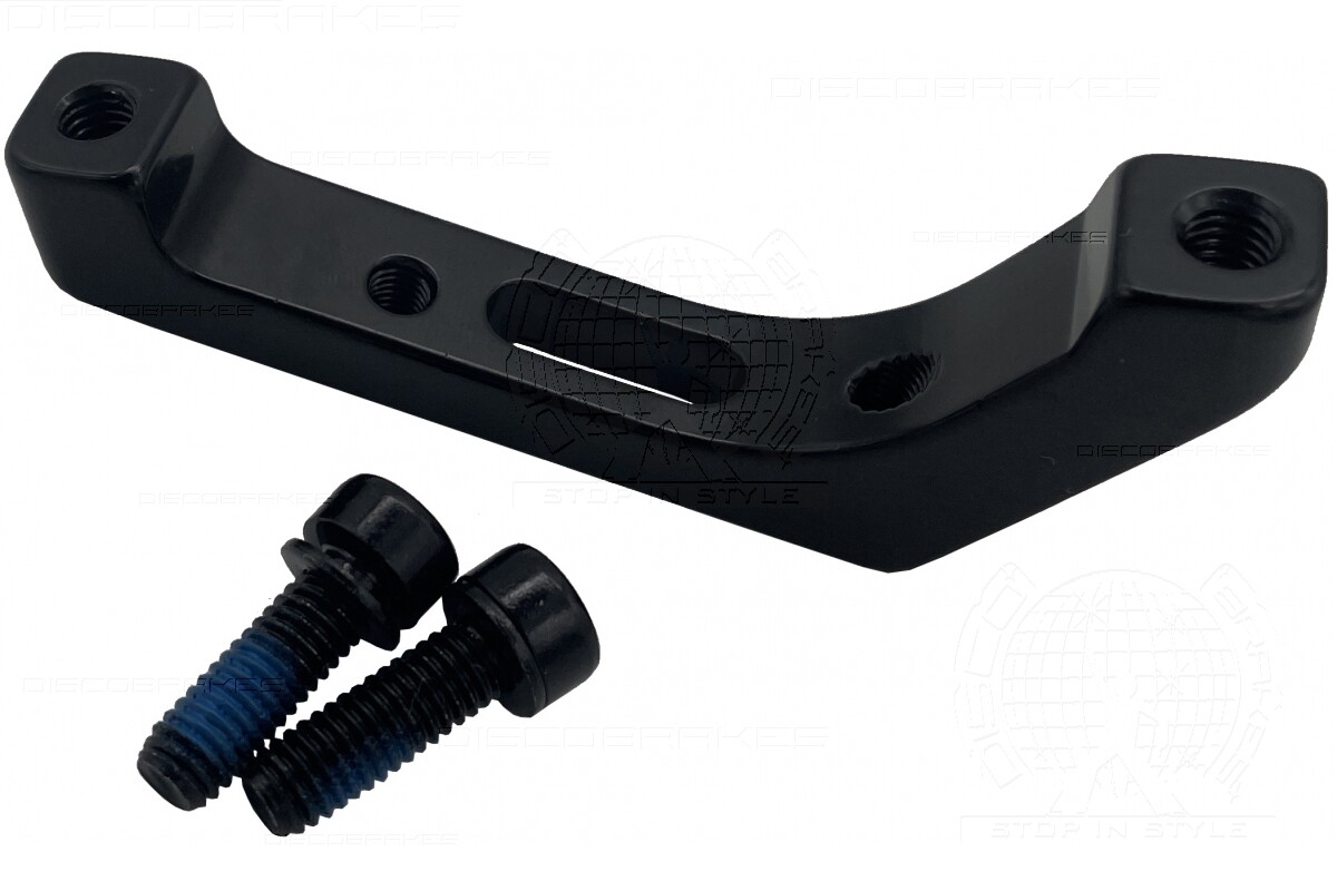 Brake Adaptor, Post Mount Caliper to Flat Mount Frame 160mm Rotor, 2 Bolts Black