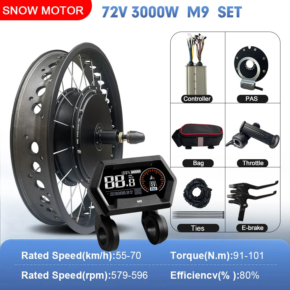 72V 3000W Snow Electric Bicycle 20 24 26inch Fat Tire Brushless Rear Hub Motor