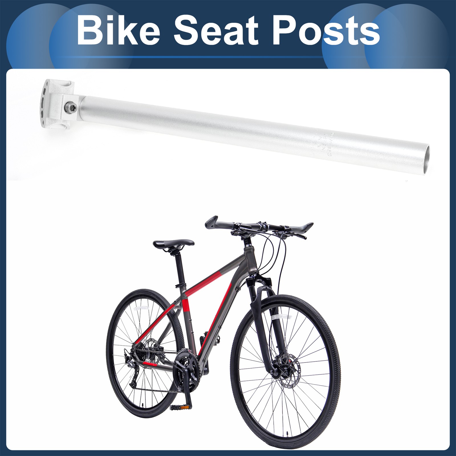Bike Seat Post 28.6x400mm Adjustable with Fixing Clip Silver Tone Aluminum Alloy