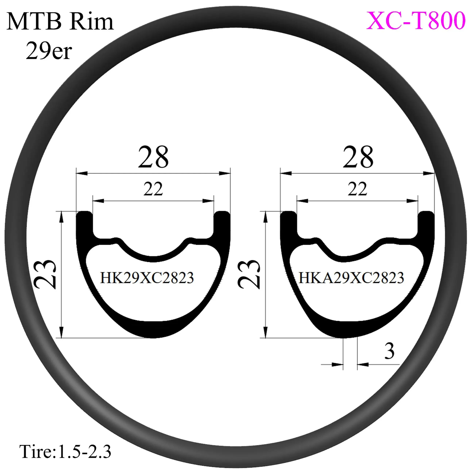 Superlight 29er 28mm Width 23mm Depth Hookless Tubeless MTB XC Carbon Fiber Rims