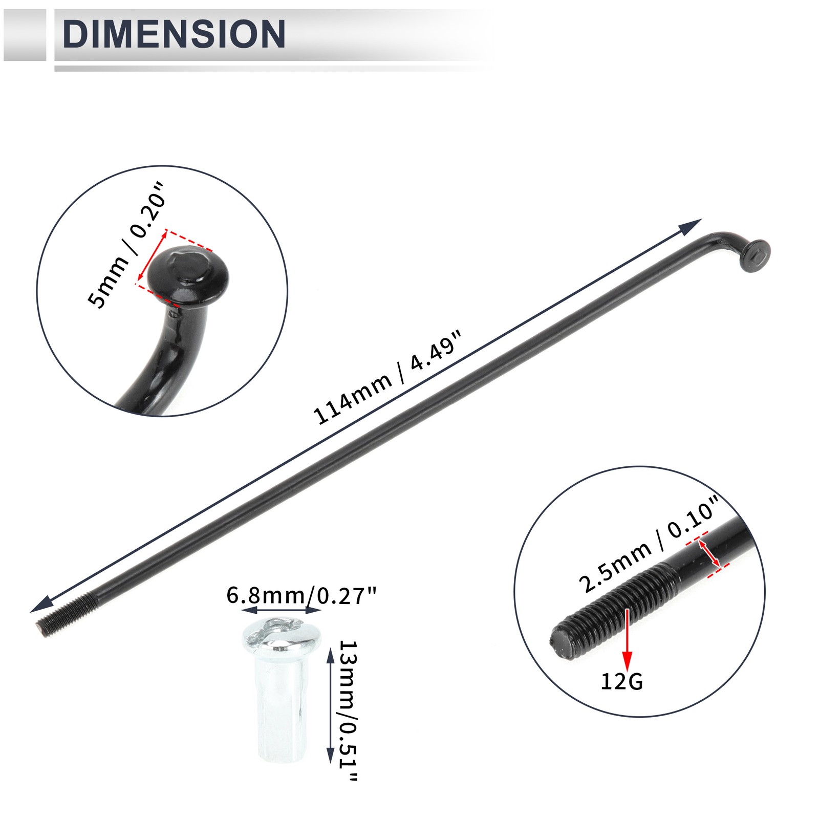 1 Set 12G 114mm Length Bicycle Spokes Nipple Carbon Steel Black Universal