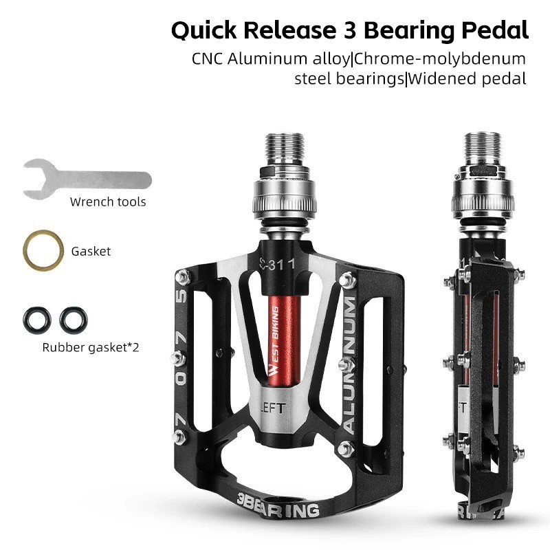 Quick Release Bicycle Pedals 3 Sealed Bearing Aluminum Bike Pedals Black a Pair