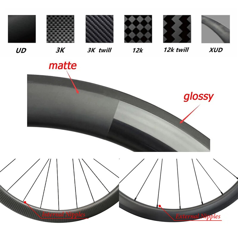 700C Carbon Road Bicycle Rim Disc / V-brake 22mm Inner Width 24Holes UD Marble