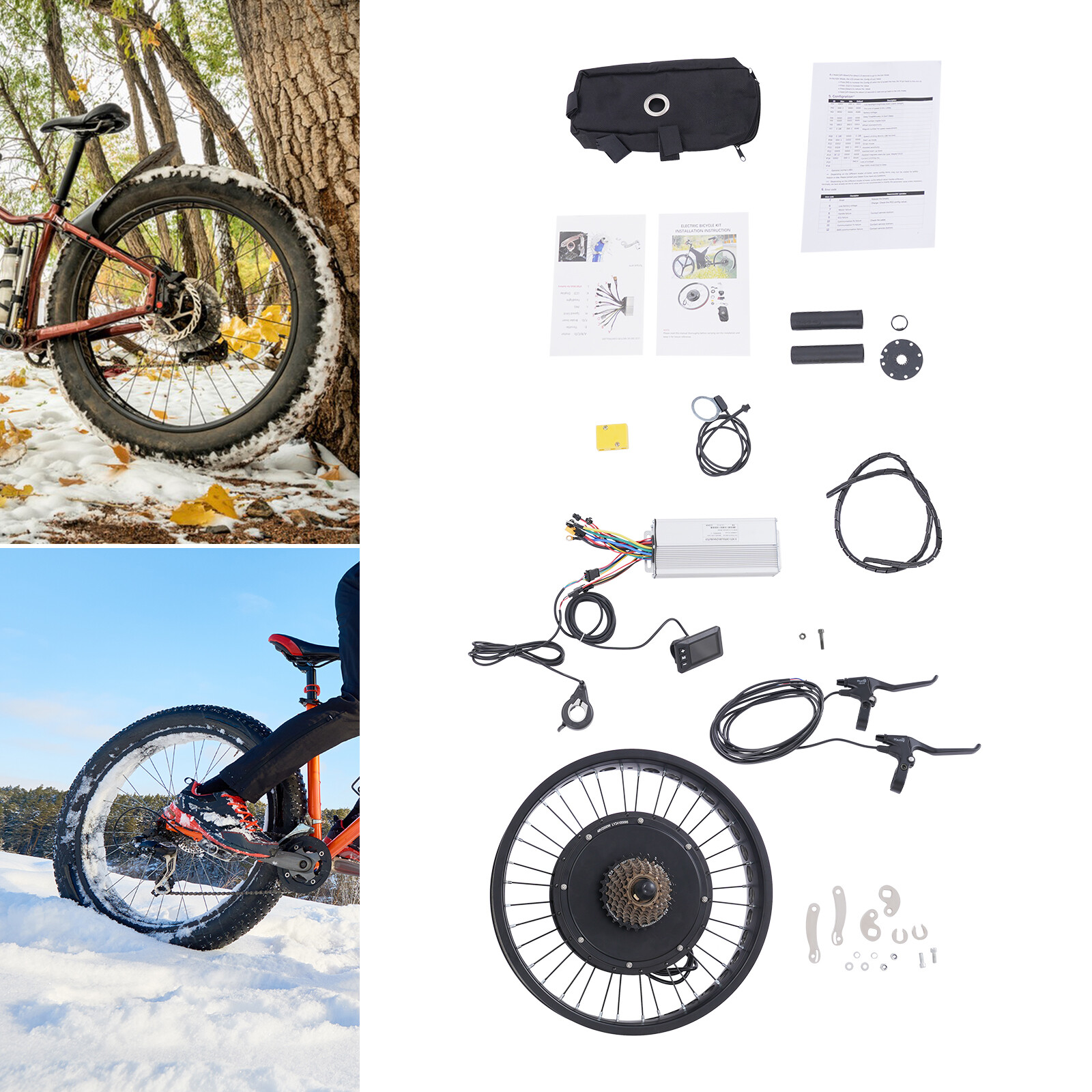 20″ 48V Fat Tire E-Bike Rear Wheel Hub Motor Electric Bike Conversion Kit 2000W