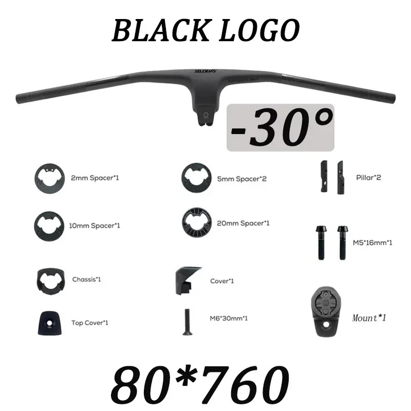 -30° MTB Bicycle Carbon Integrated Handlebar 70-100mm Full Internal Routing