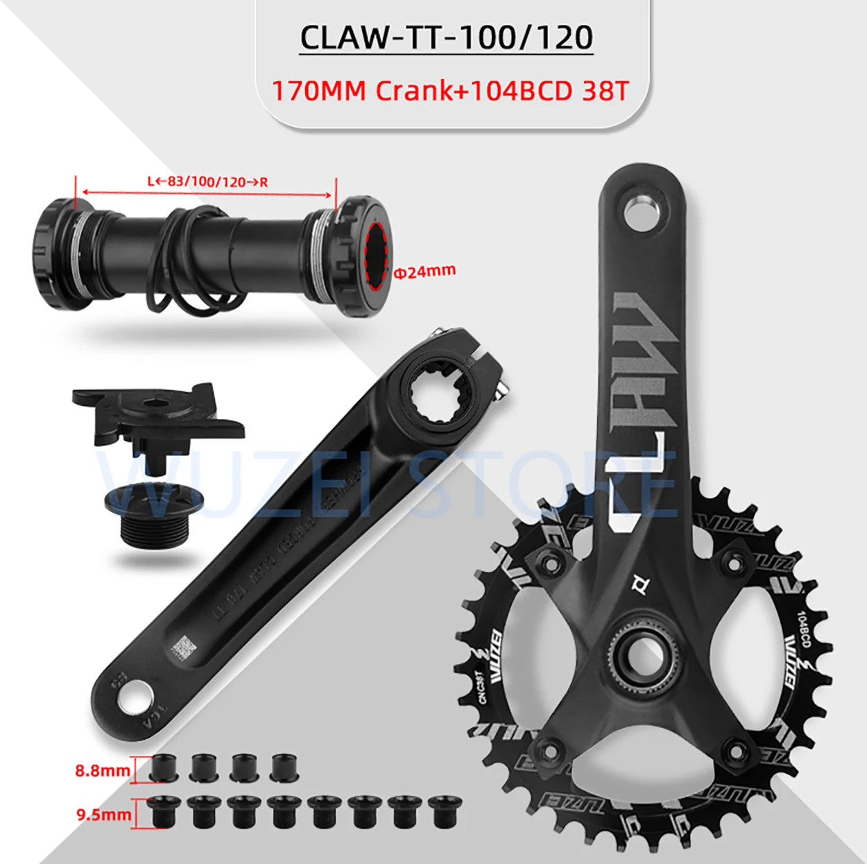 Crankset Fatbike 170mm Integrated Crank Crowns Fat Bike Sprocket 176/192mm Shaft