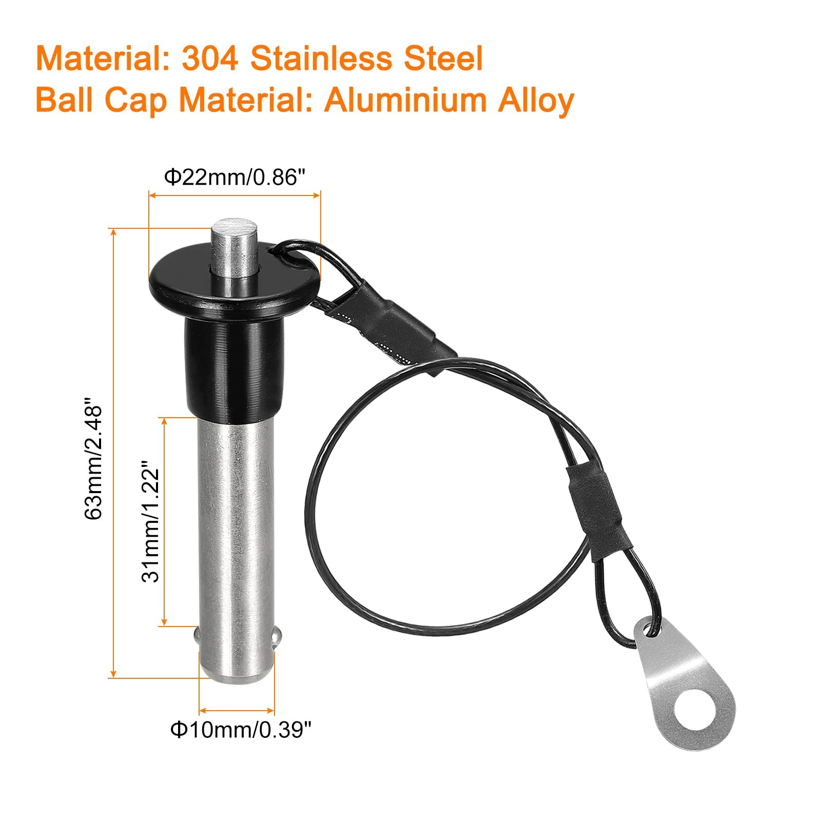 uxcell Ball Locking Pins, 304 Stainless Steel Grip 10mm-31mm, Black