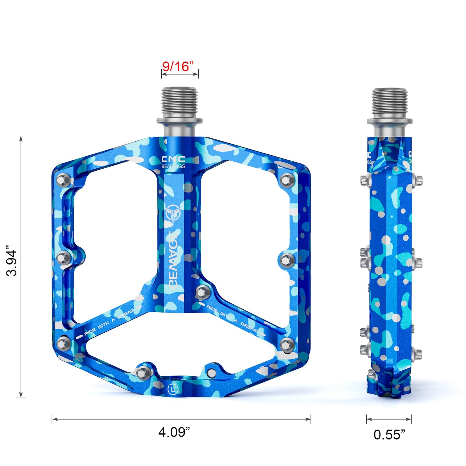 Road/Mountain Bike Pedals – 3 Bearings Bicycle Pedals – 9/16” CNC Machined Fl…
