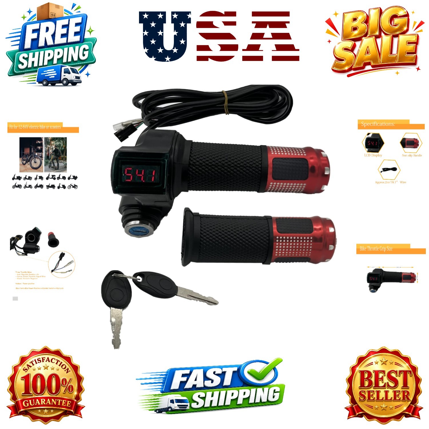 1 Pair EBike Throttle Grip, Universal Electric Bicycle Scooter Twist Handleba…