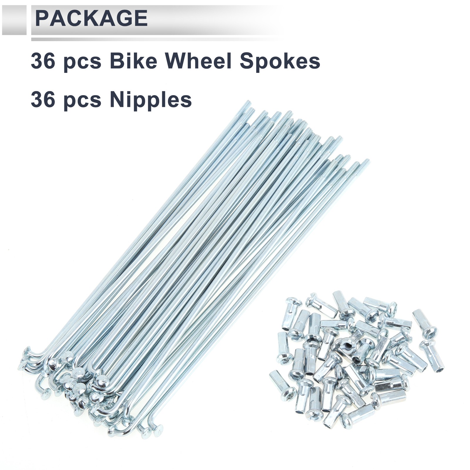 1 Set 12G 154mm Length Bicycle Spokes Nipple Carbon Steel Galvanized Silver Tone