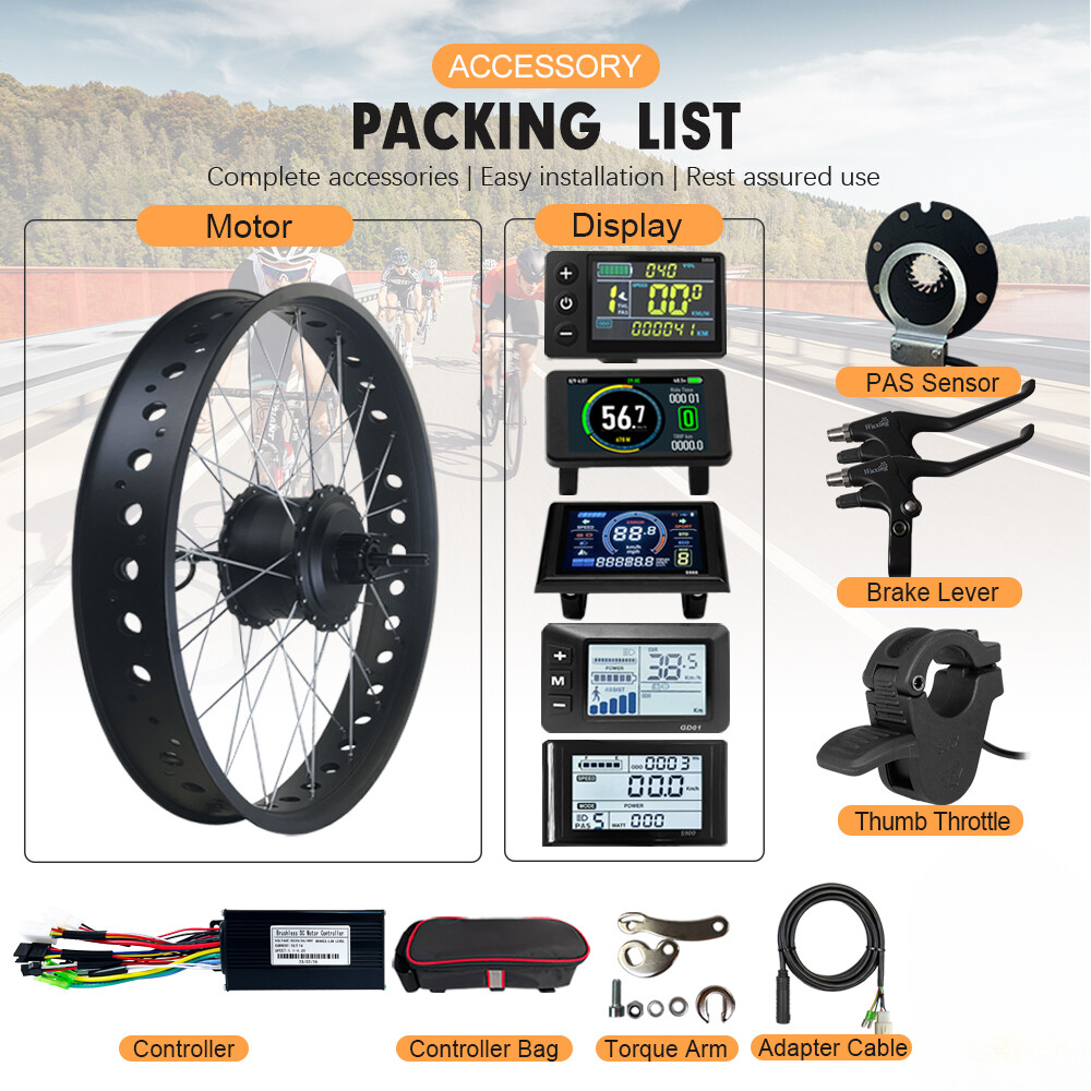 20 24 26 Inch Snow E-bike 36V 48V 500W 4.0 Fat Tire Rear Rotate Hub Motor Wheel