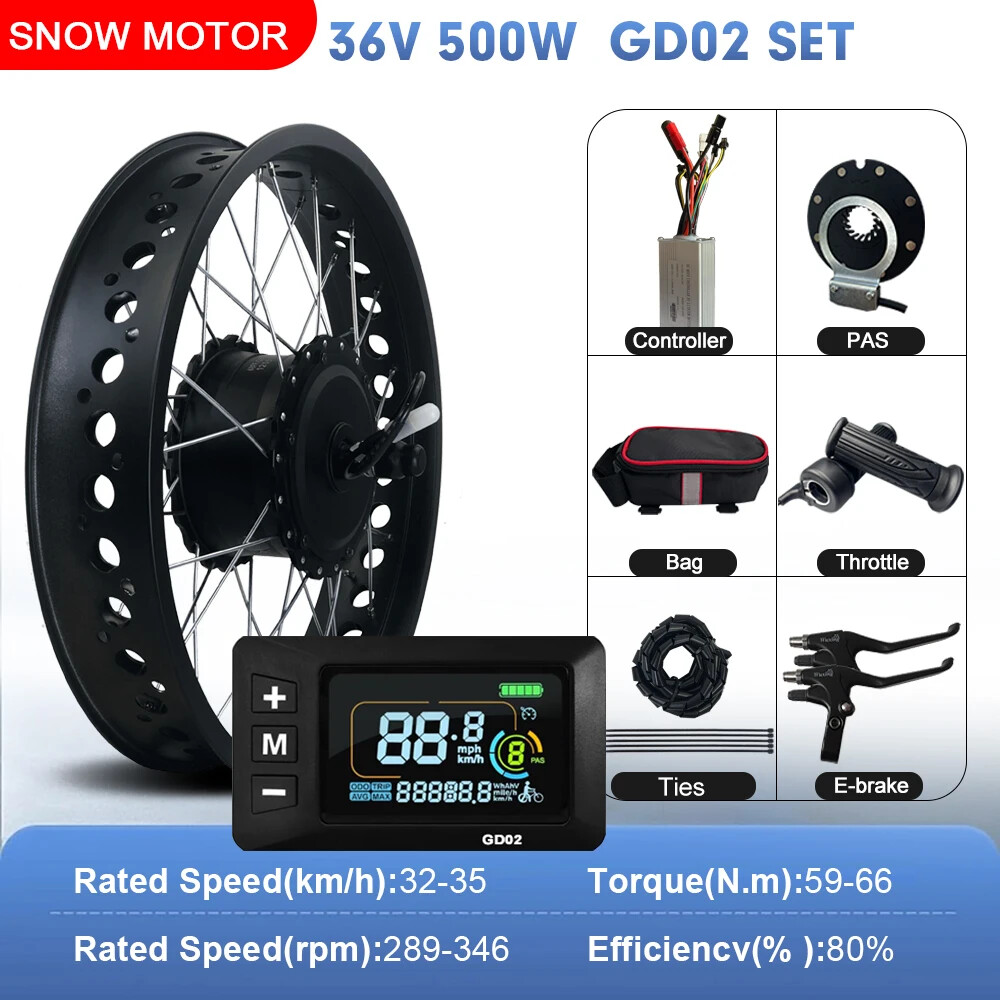 Snow E-bicycle Fat Tire 20/24/26In 36V 48V 500W Brushless Gear Front Hub Motor