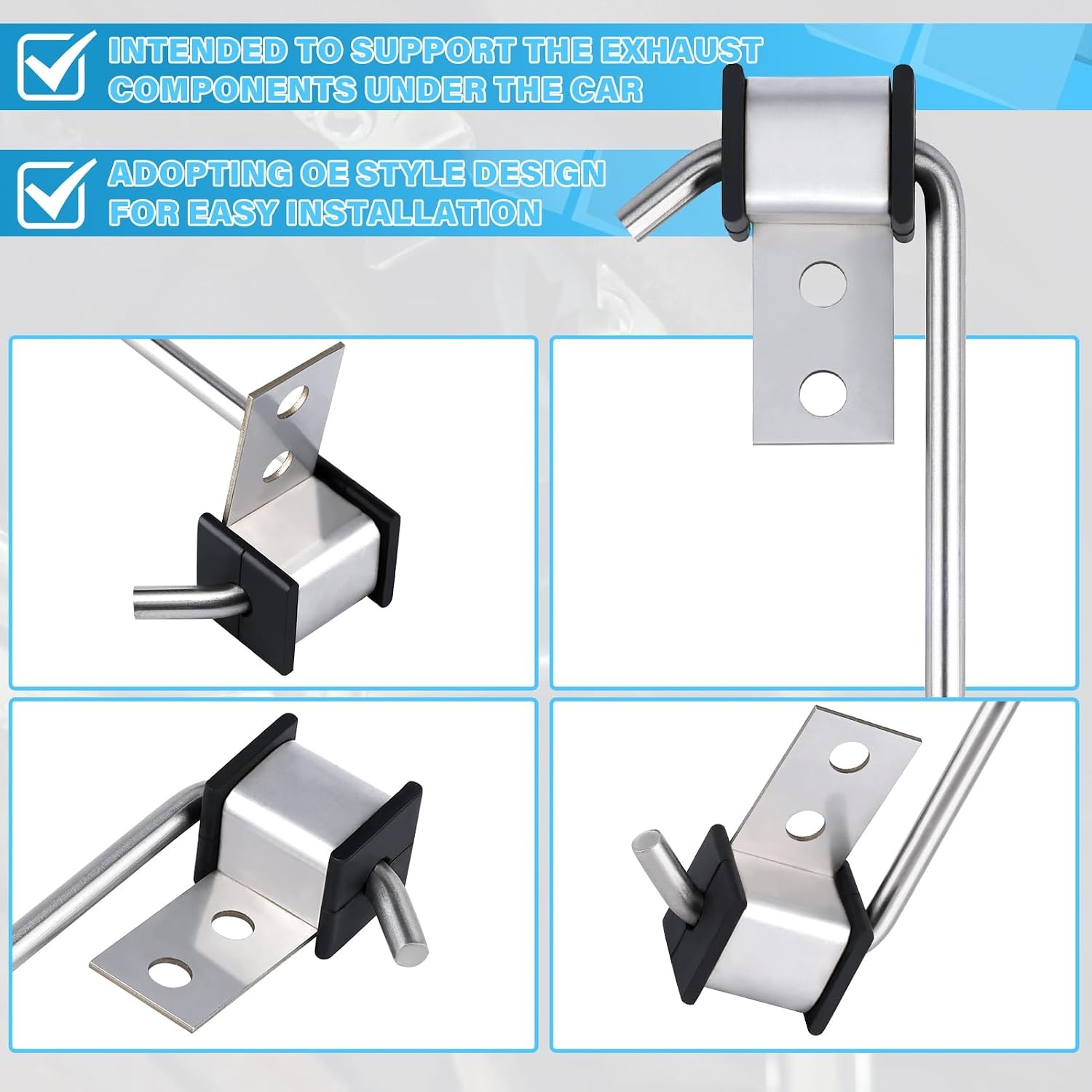 Universal Stainless Steel Heavy Duty Exhaust Hanger Rod 4 Pack Clamp Bracket