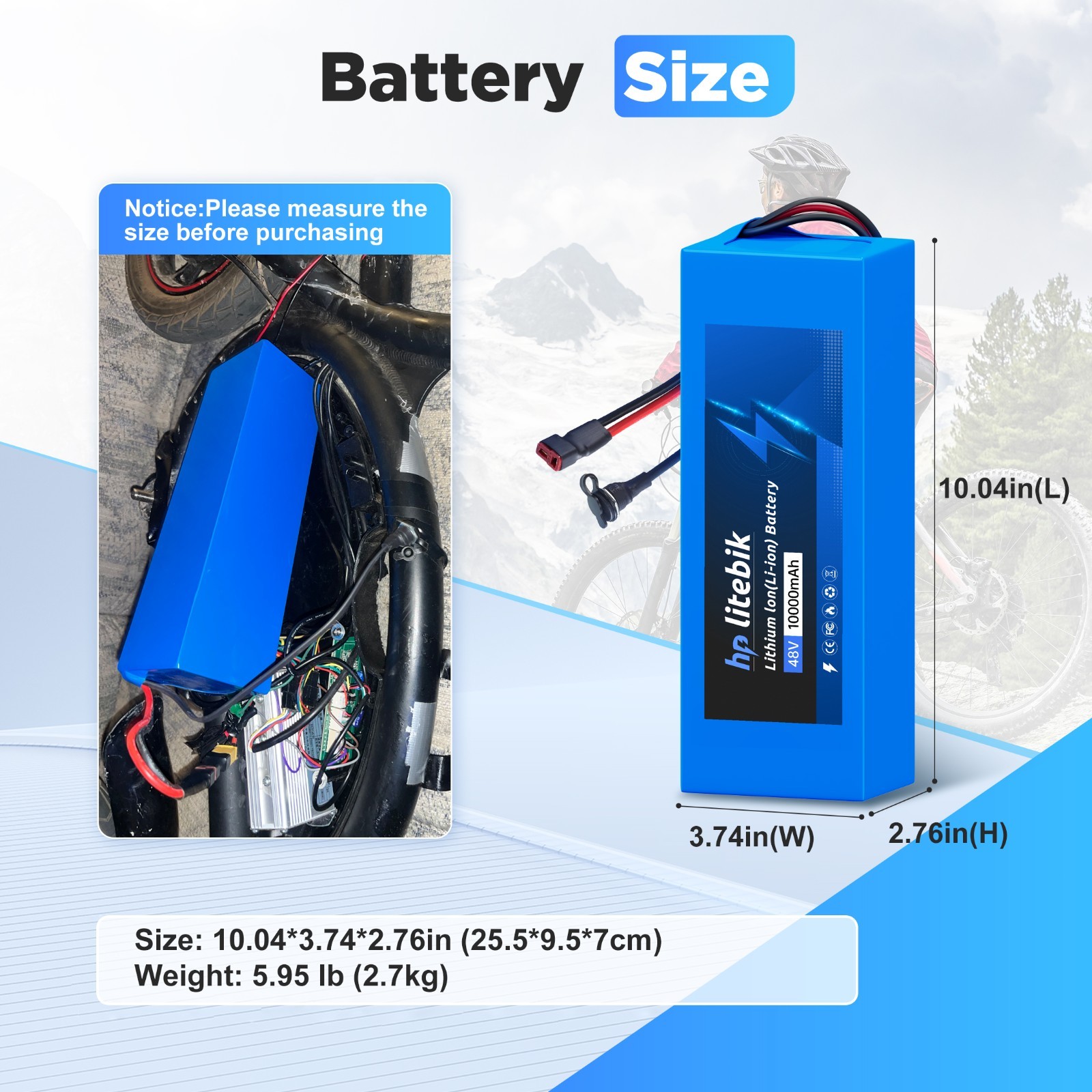 48V Ebike Battery 48V 10AH Electric Bicycle Battery for Ebike 100W-1000W Motors