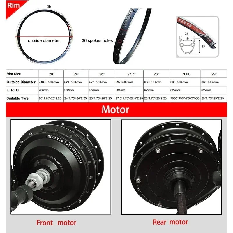 1500/2000W 48V Electric Bike Rear Wheel Hub Motor 26-29 Inch 45-55KM/H Speed