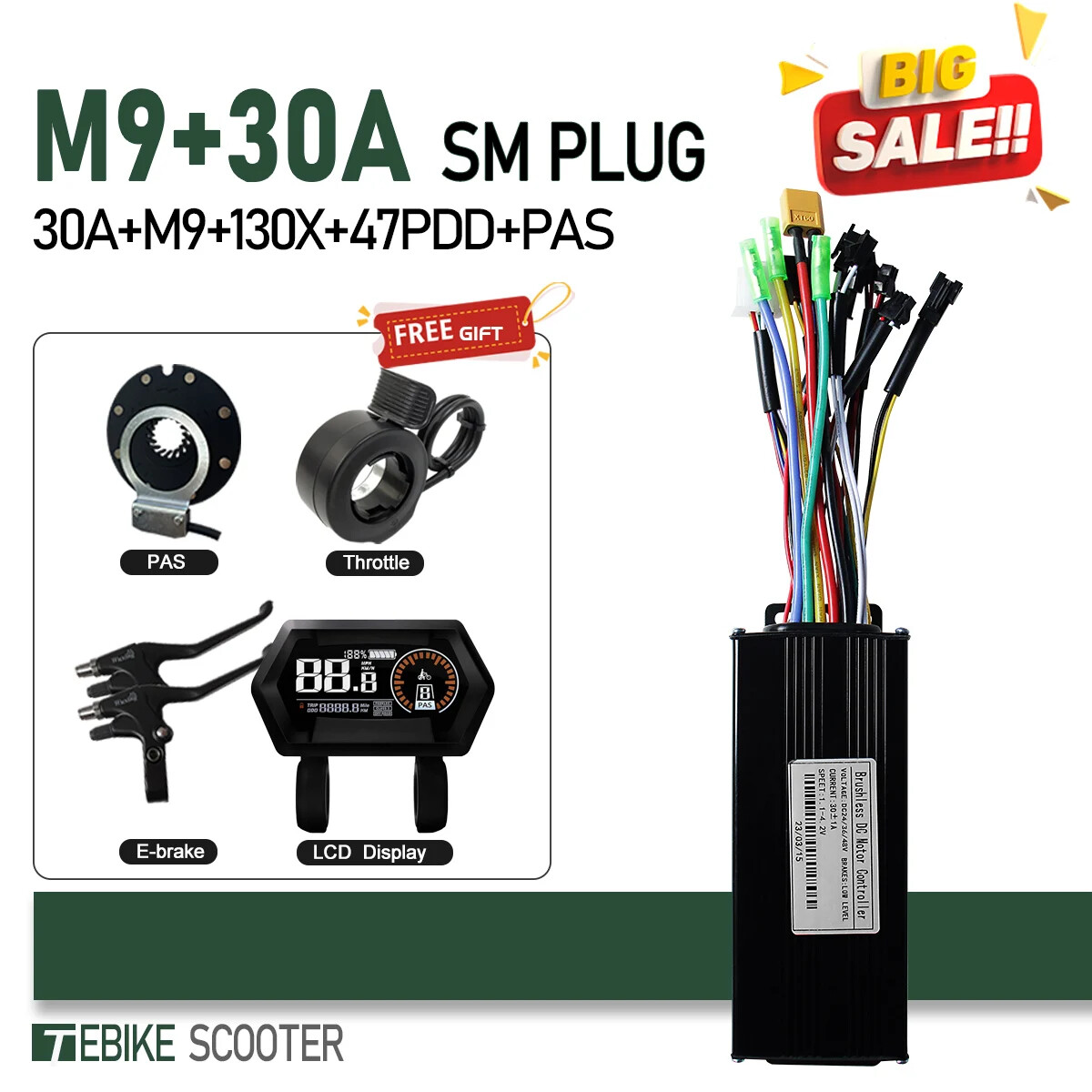 3 Mode E-bike Sinewave Controller 17A 26A 30A 40A with M5 M9 Display 250W-2000W