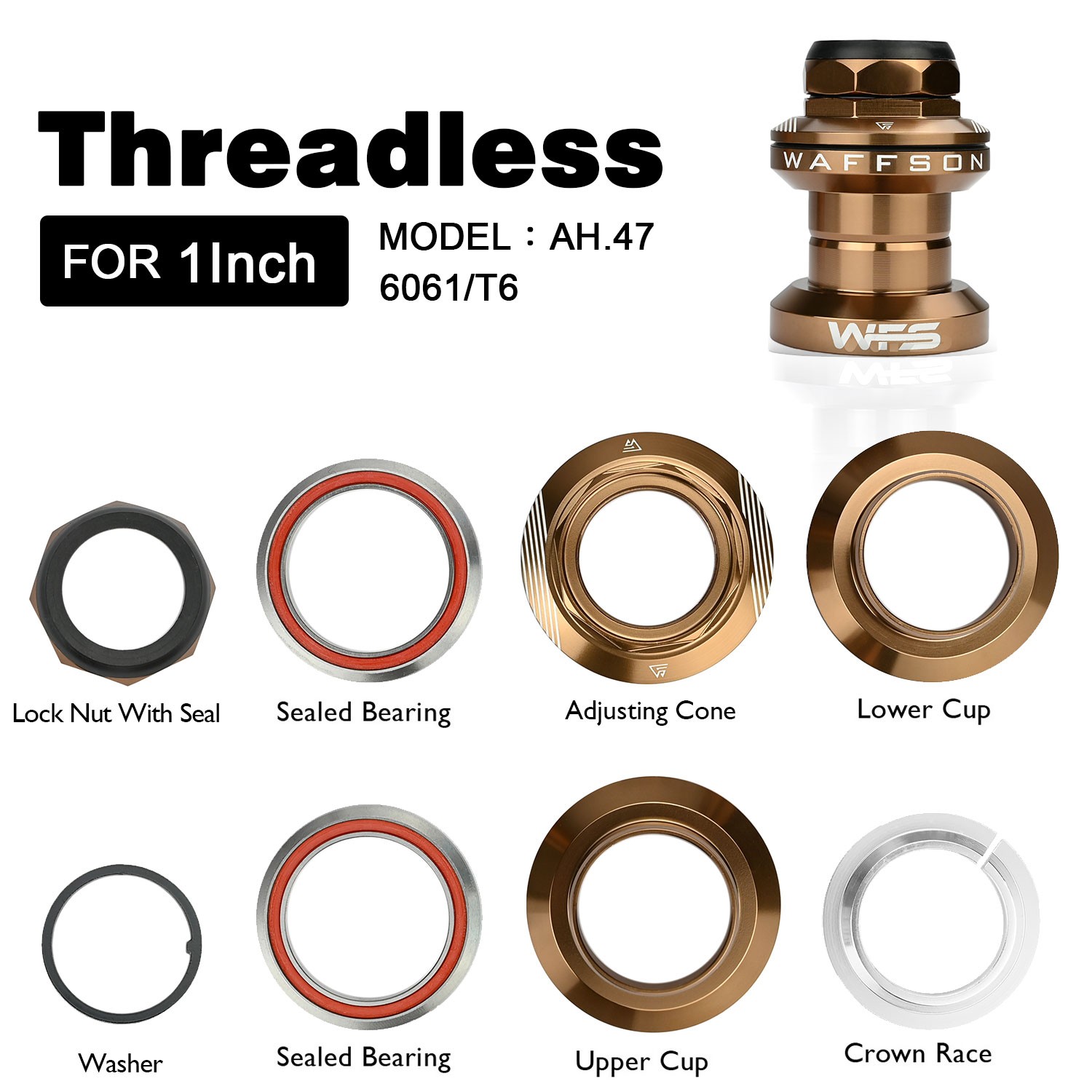 WFS AH.47 1 Inch Threaded Headsets Bearing External Cup , Cash Money