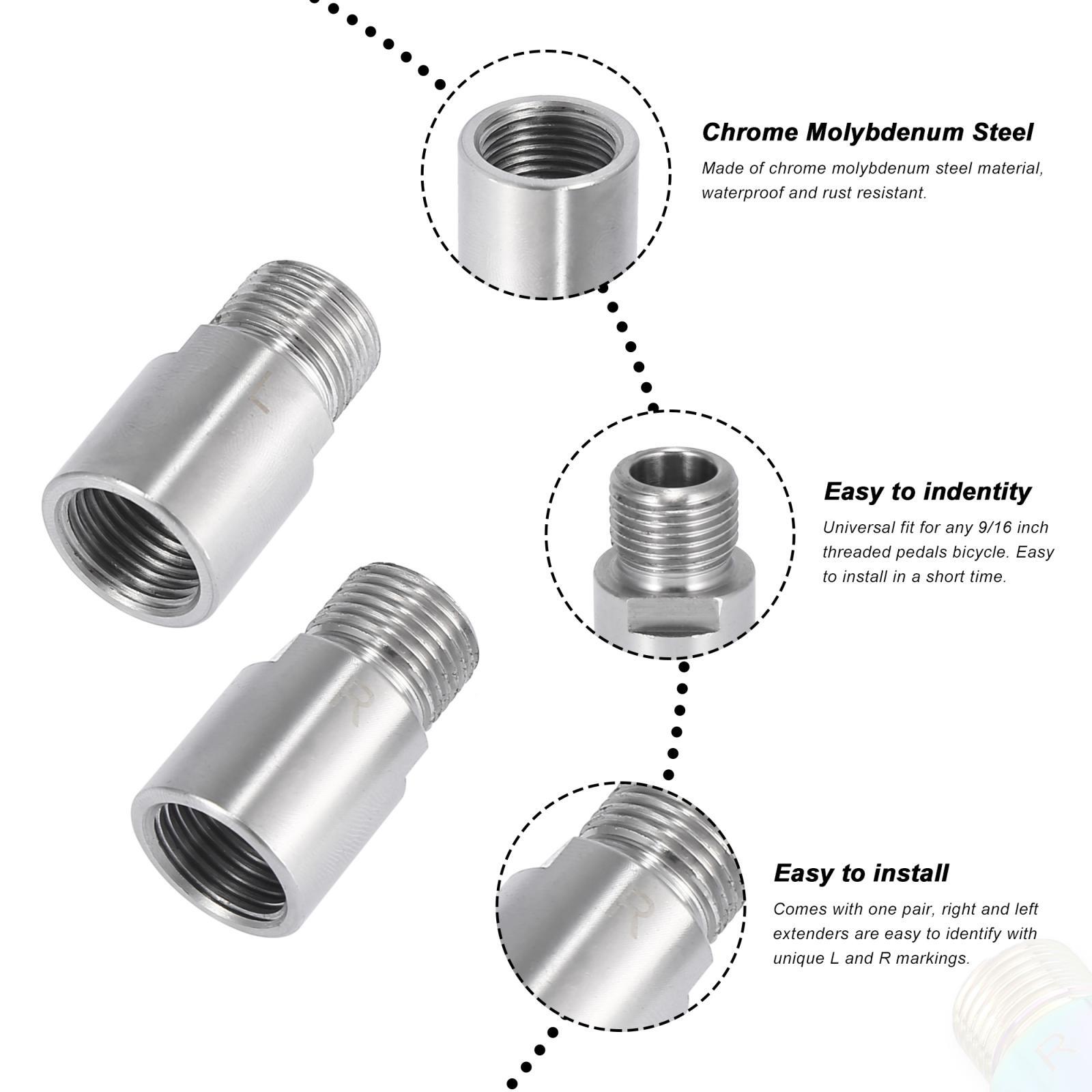 1 Pair Silver Tone Bicycle Pedal Extender Adapter 20mm for 9/16″ Cranks Bike