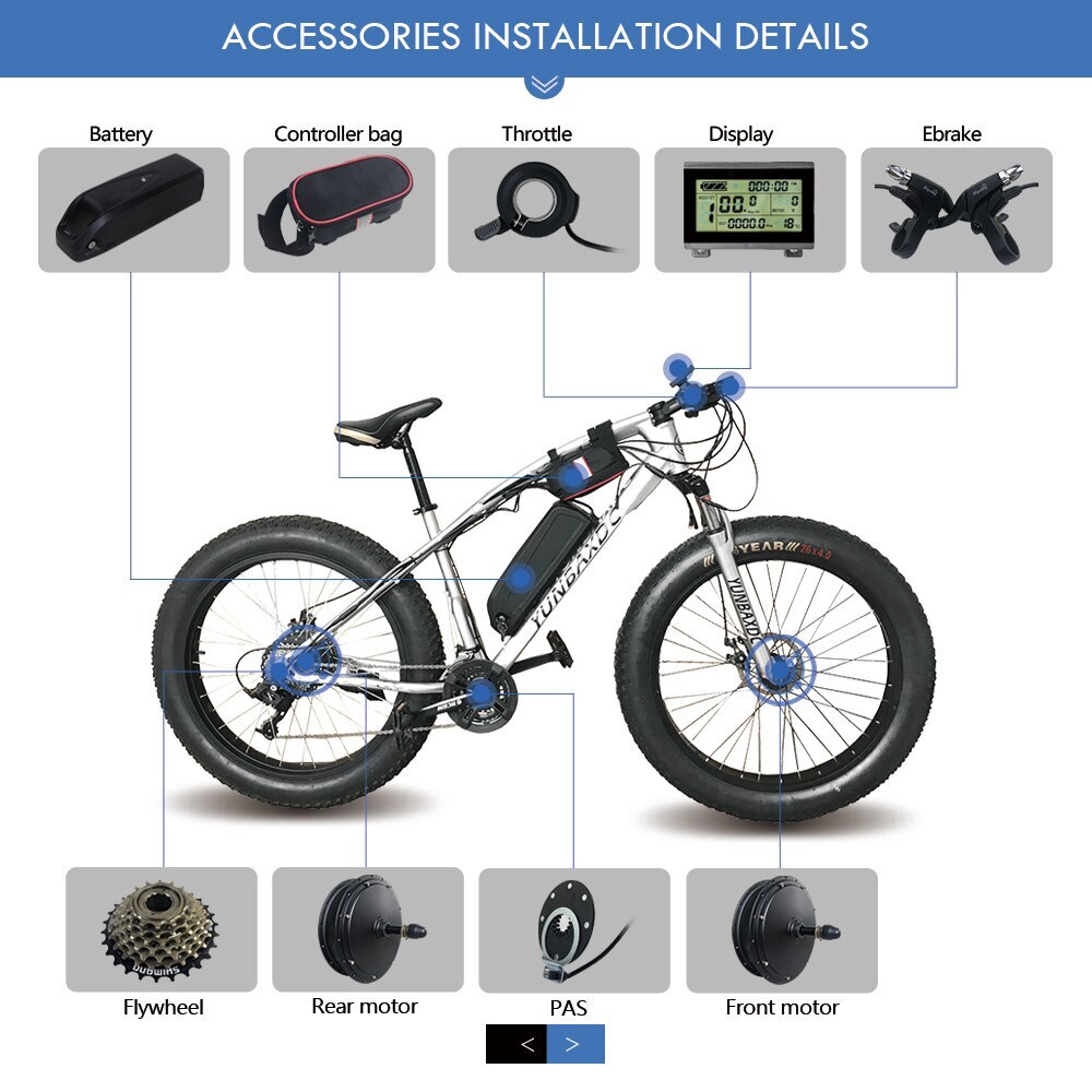 20/26*4.0inch Snow Bike E-bike Conversion Kit 36V 48V 500W Rear Rotate Hub Motor