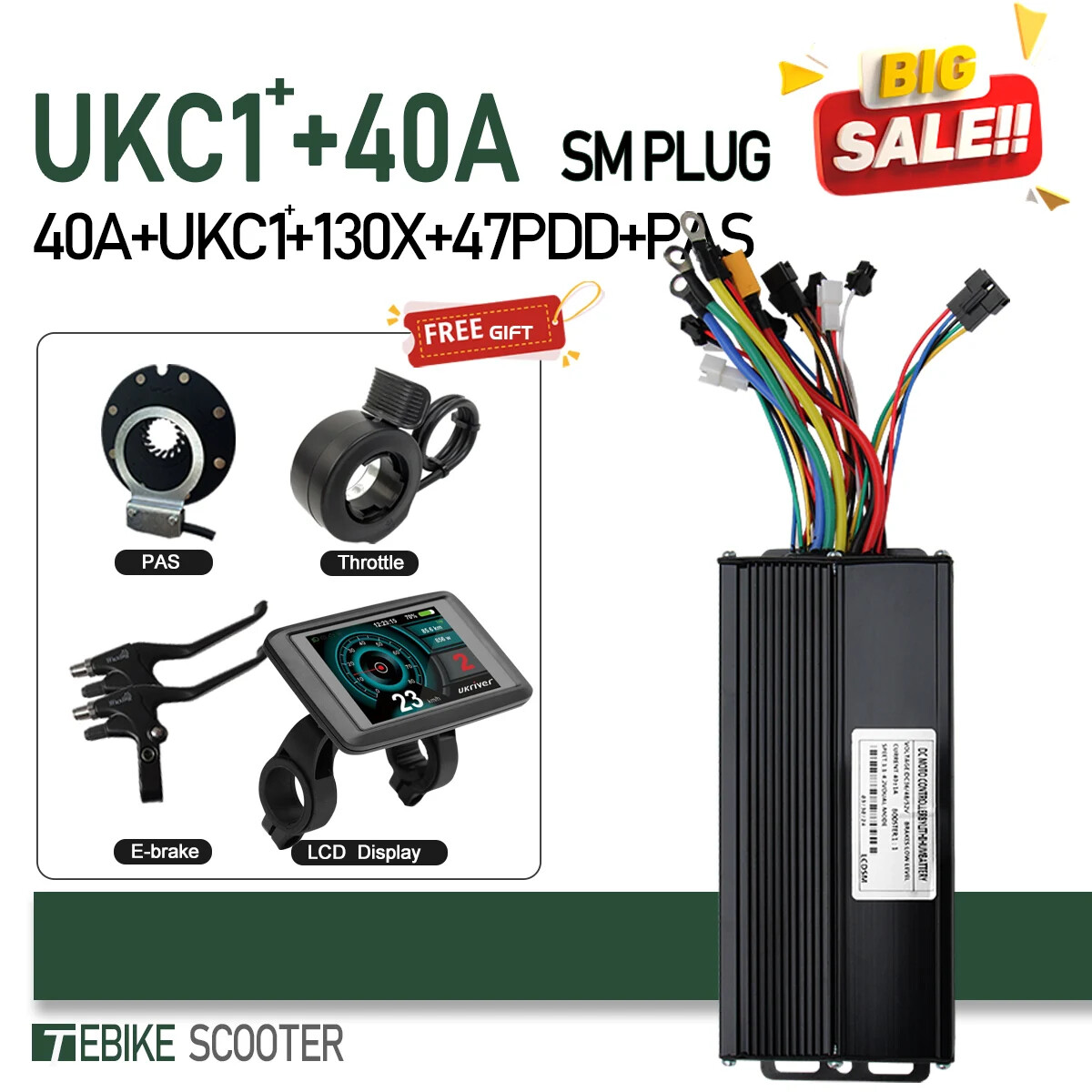 Electric Bike Sinewave 3 Mode Controller 17A 26A 30A 40A with Color UKC1 Display