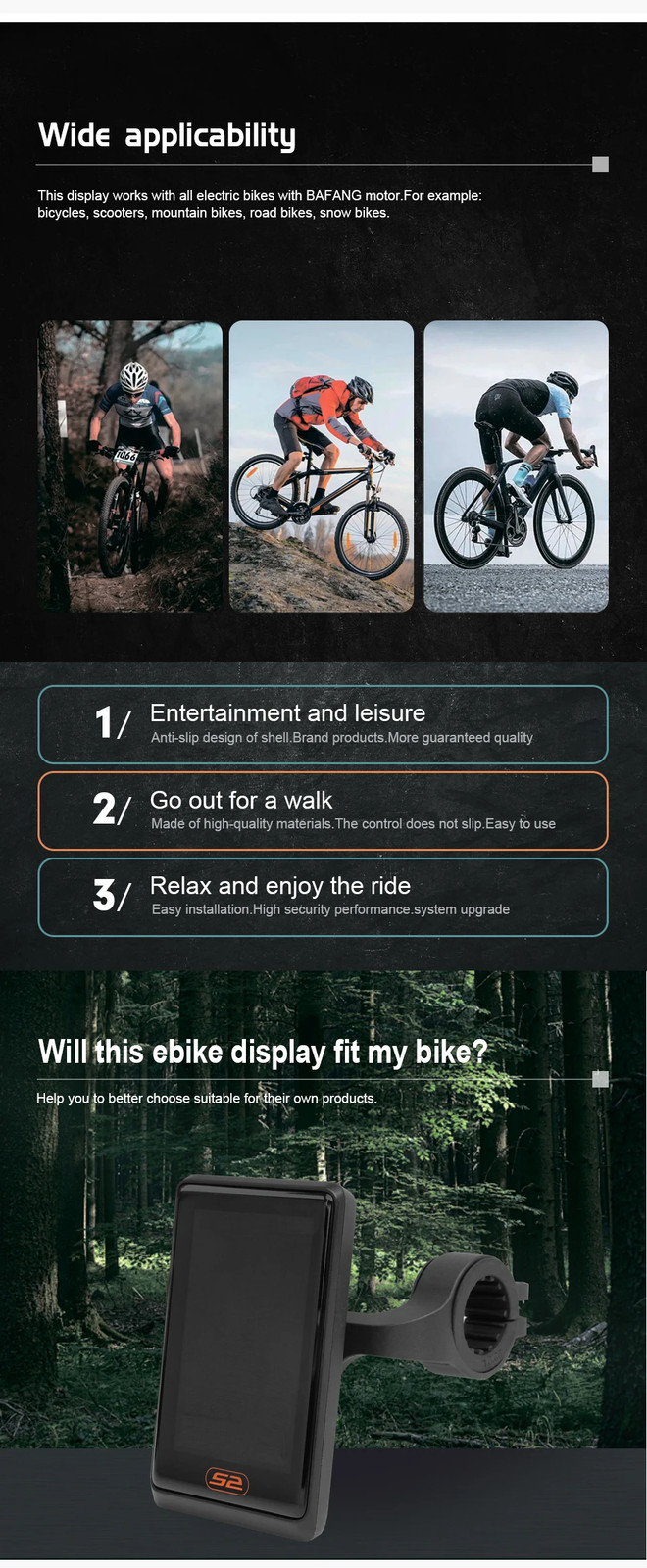 Electric Bicycle LCD UKS2 Display 36V 48V 52V 60V 72V with 5PIN Waterproof Plug
