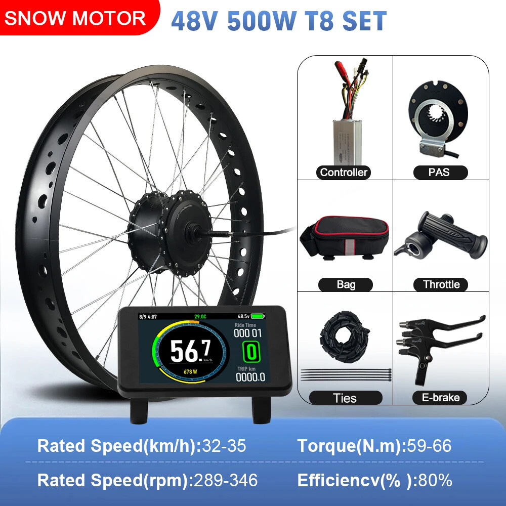 Snow E-bike Conversion Kit 36V 48V 500W Rear Rotate Hub Motor Wheel 20/24/26inch