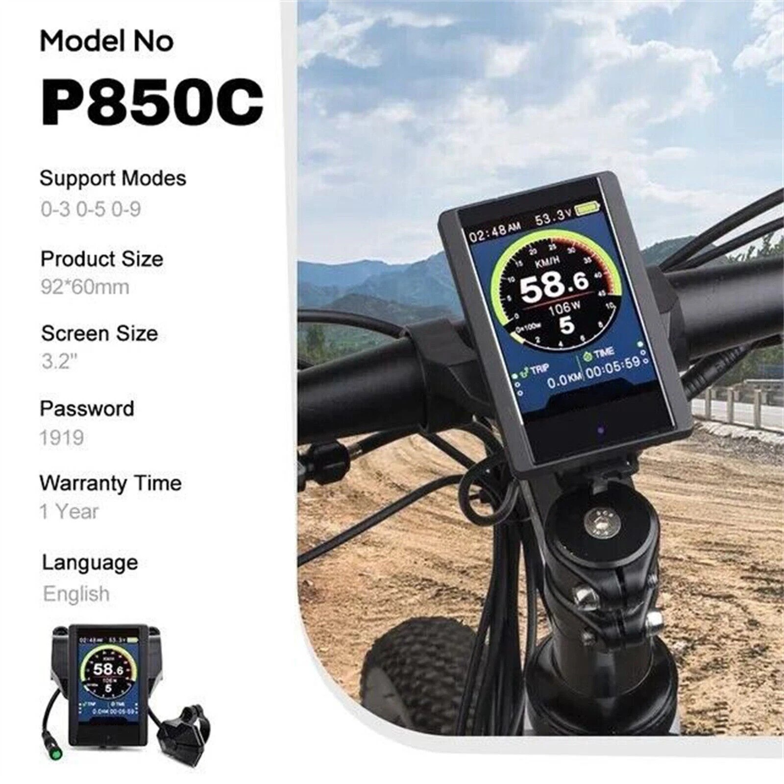 Ebike P850C Display UART 36V-60V for Bafang Mid Drive Motor BBS01 BBS01 BBSHD
