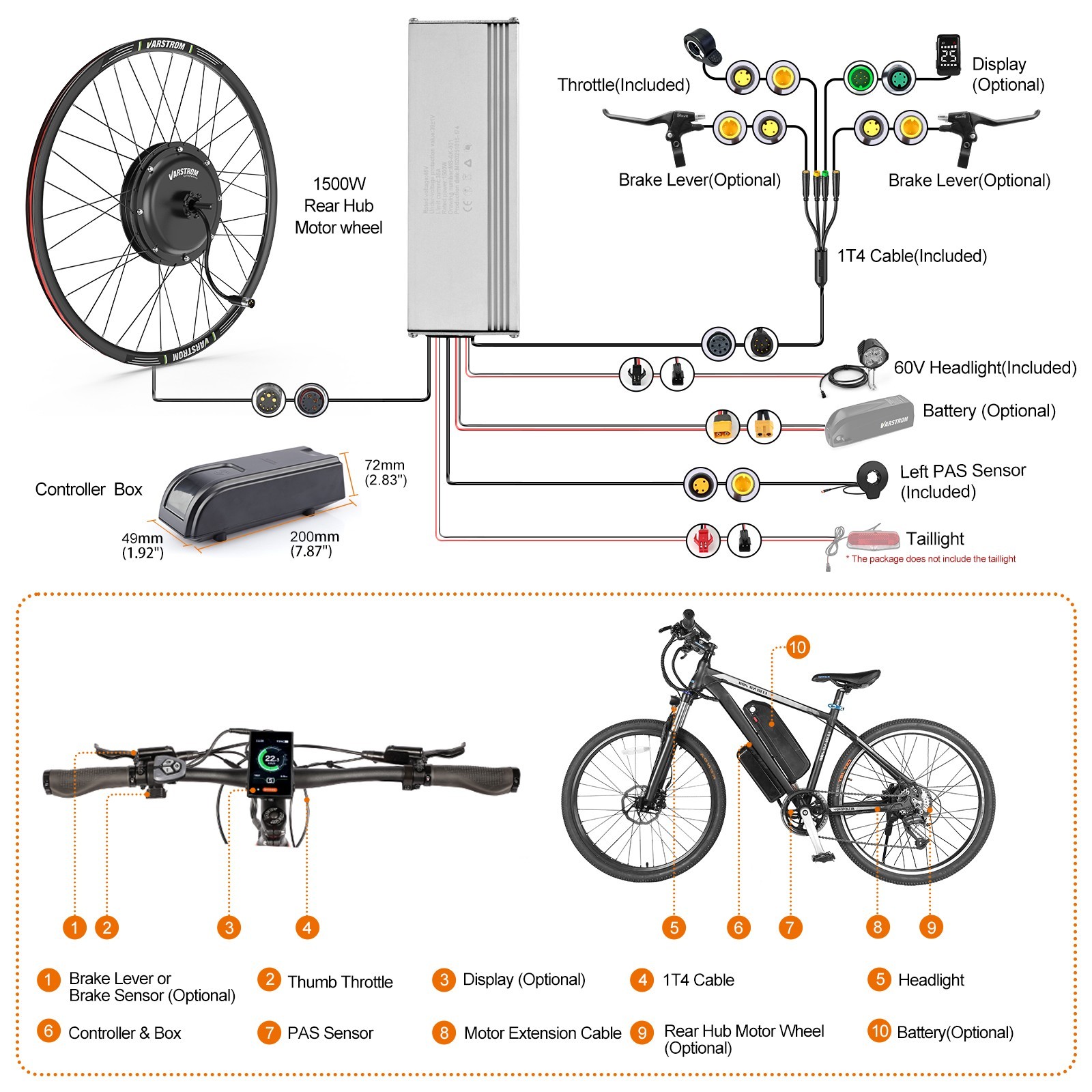 48V1500W26″27.5″700C Varstrom Rear Wheel Hub Motor Cassette EBike Conversion Kit