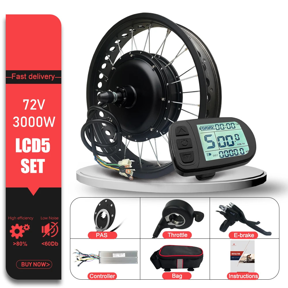 72V 3000W Snow Electric Fat Tire Bike Rear Rotate Brushless Hub Motor Wheel