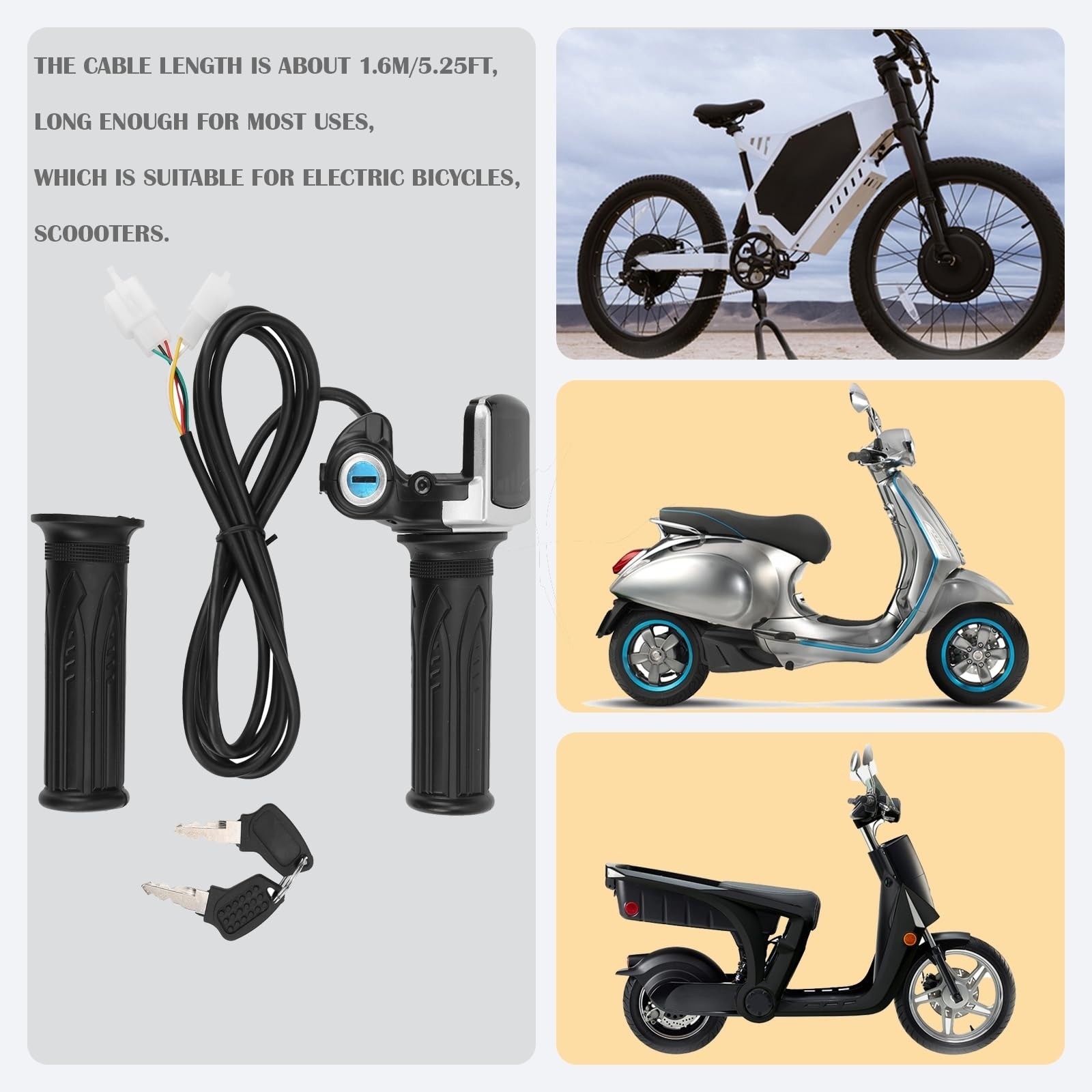 48V Twist Throttle for Electric Bikes with LED Display & Key Lock