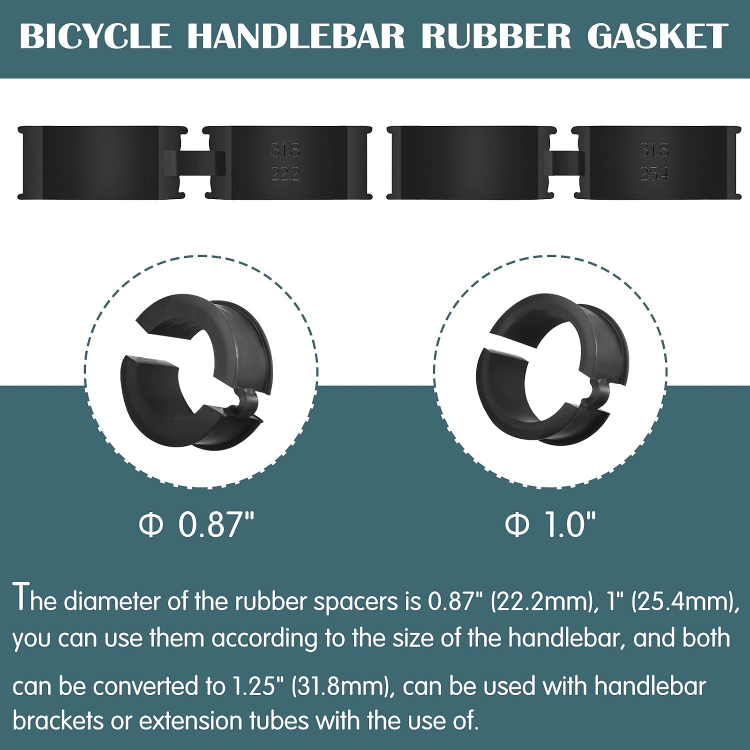 12 Pcs Bicycle Handlebar Shim Rubber Gasket 22.2/25.4 Mm to 31.8 Mm Bike Handleb
