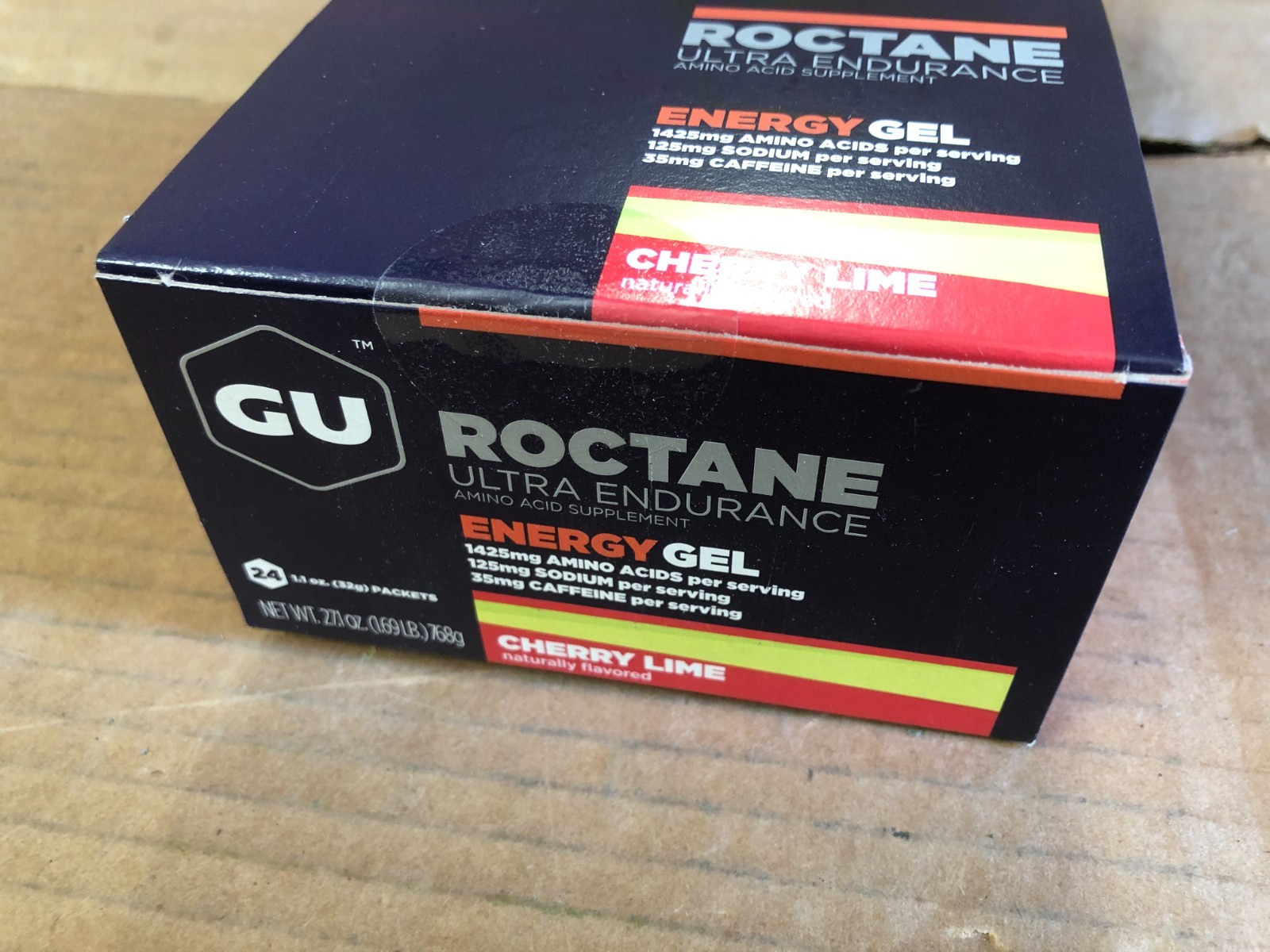 GU Roctane Energy Gel Box of 24 cherry lime Red/Yellow