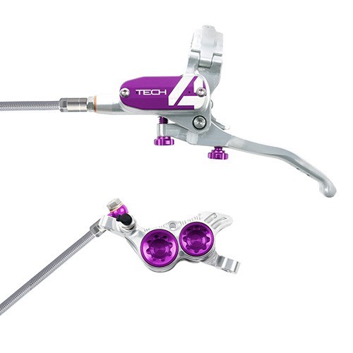 Hope Tech 4 V4 Downhill E-Bike Brake -Silver/Purple-Braided Hose-Right Hand Rear