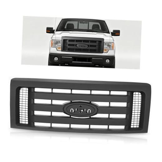 Front Grille Compatible with 2009-2014 Ford F150 XL Model Bumper Painted Black
