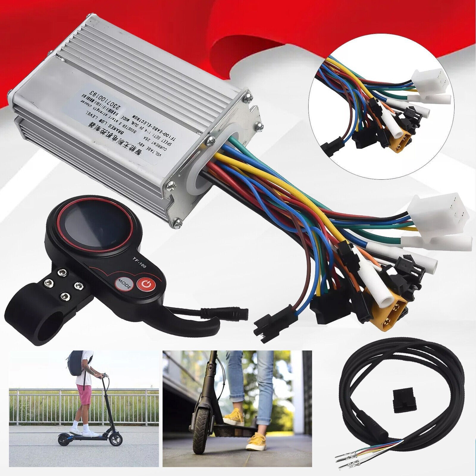 48V-25A 1200W Brushless Motor Controller & LCD Display + 6 Pin Cable For Scooter
