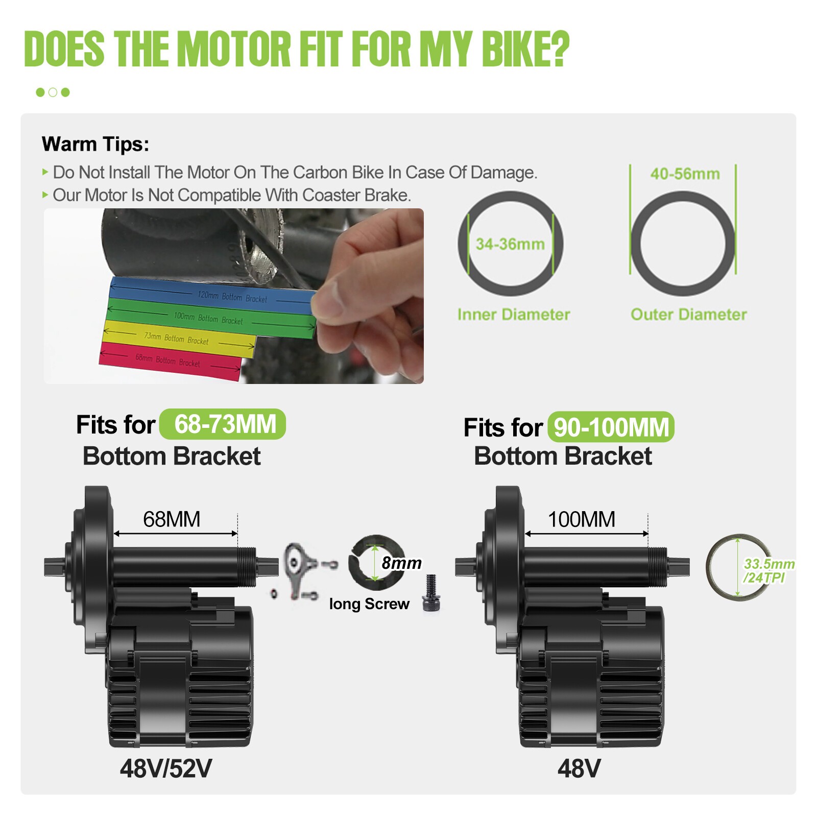 BAFANG 48V500W68-100mm Mid Drive Motor Conversion Kits BBS02B/HD Electric Bike