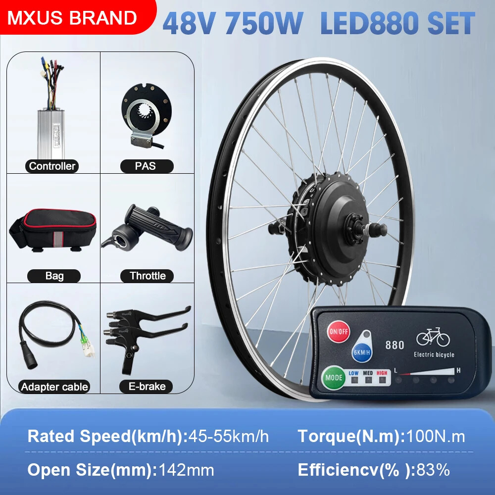 Mountain Electric Bicycle Conversion Kit 48V 750W Brushless Rear Hub Motor Wheel