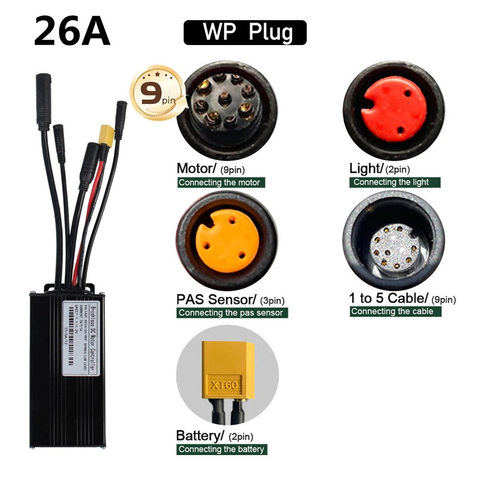 Ebike Controller Sine Wave 350W-1000W Motor Controller 24V/36V/48V 17A 26A 30A