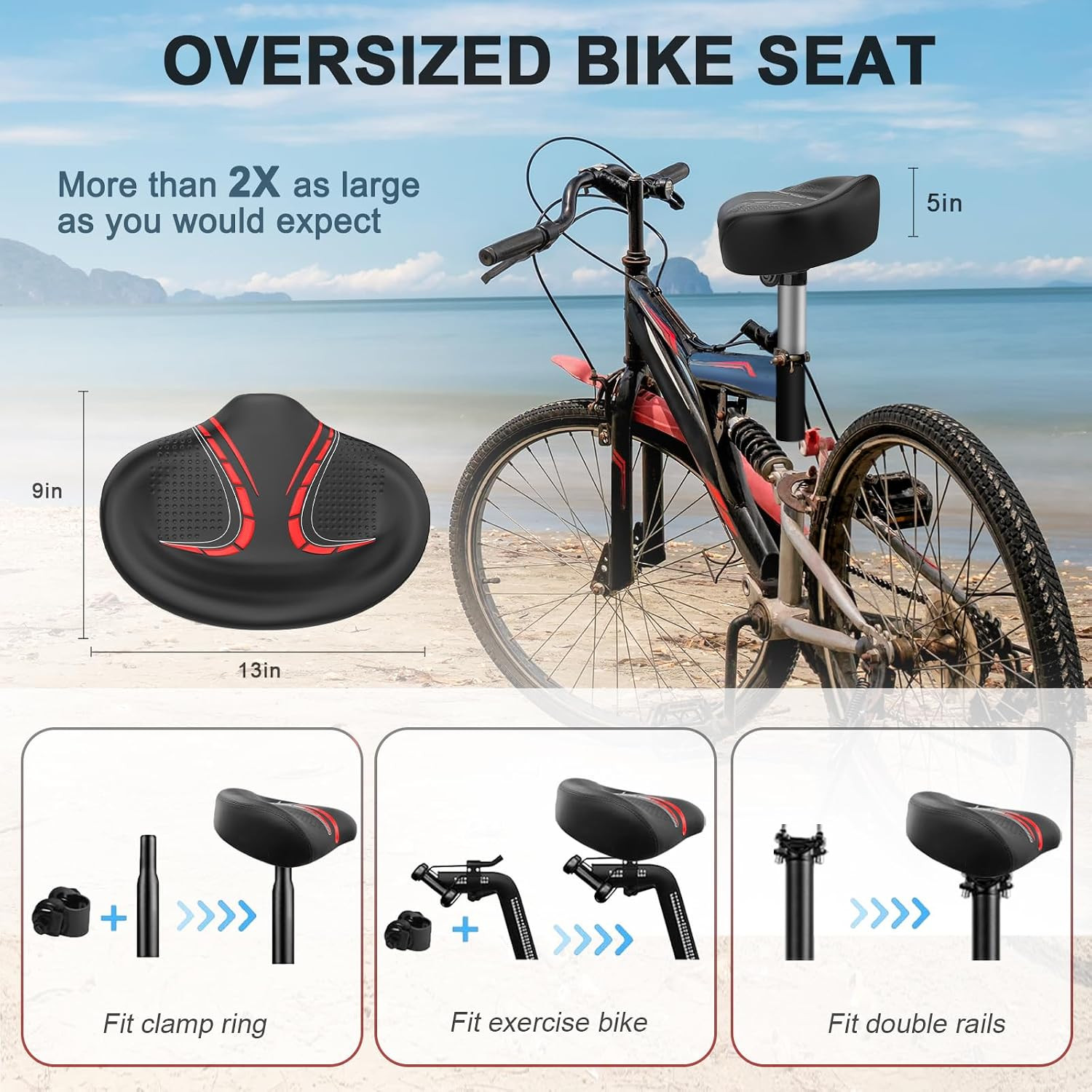 New Noseless Oversized Bike Seat, Wide Bicycle Saddle Novel Backrest Design for