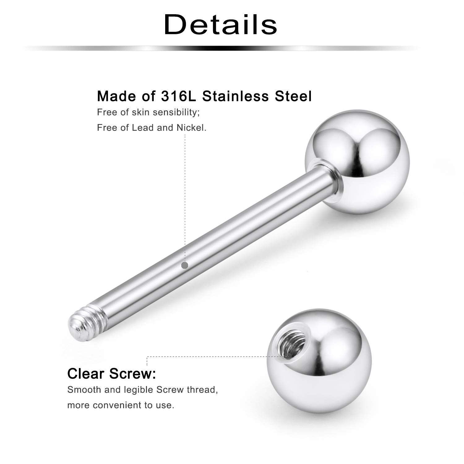 24Pcs 16G Nipple Rings Surgical Steel Tongue Rings Externally Threaded Nipple…