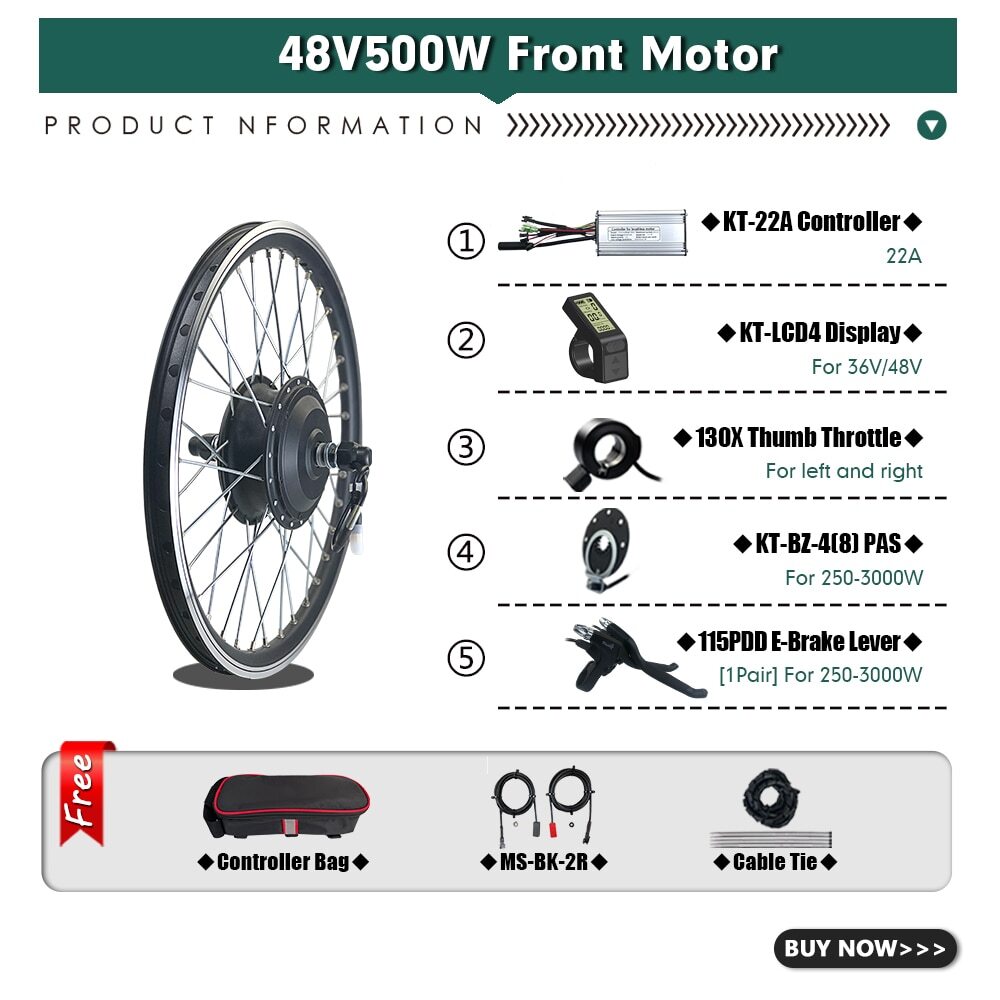 Ebike Conversion Kit 36V 48V 350W 500W 1000W 1500W Front/Rear Hub Motor Wheel