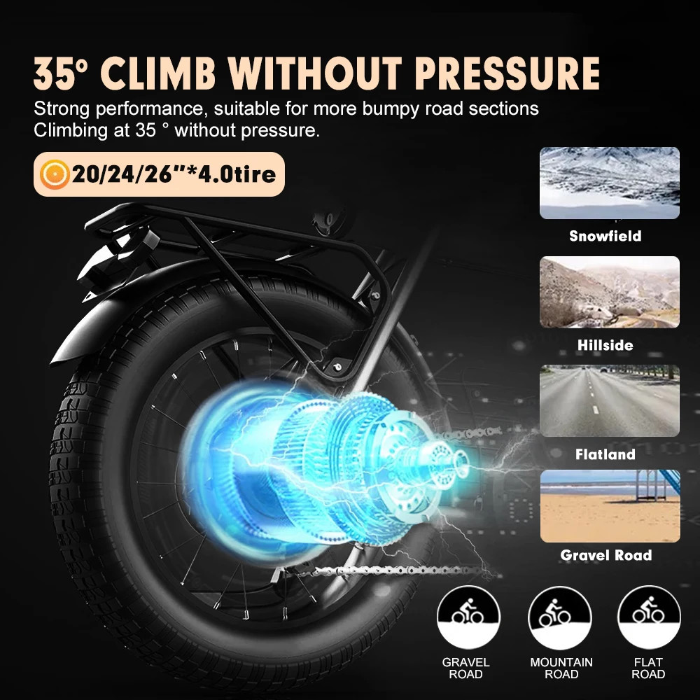 Snow Fat Tire Electric Bike 48V 1000W Front Brushless Hub Motor Wheel 20 24 26in