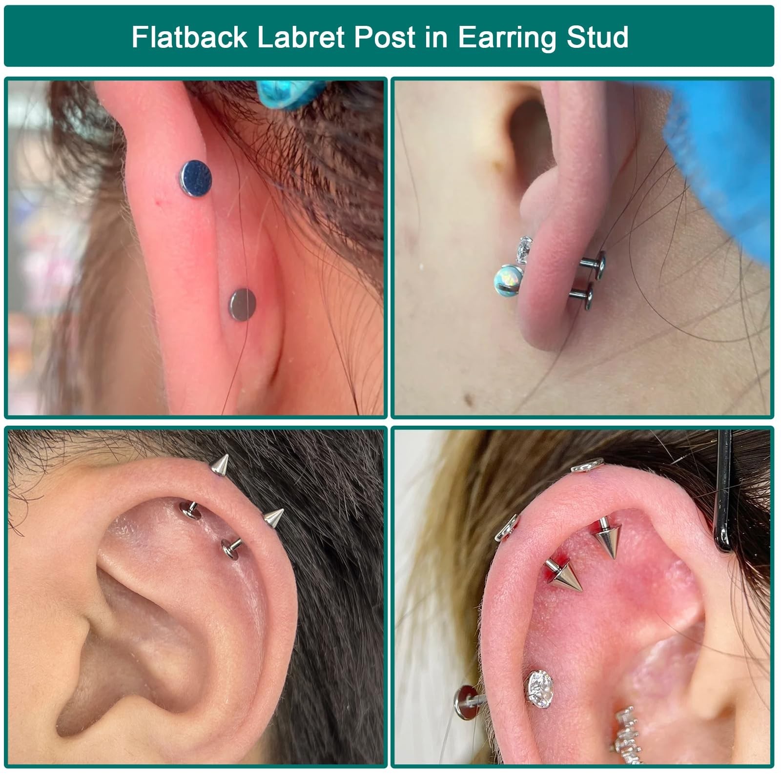 16G Threadless Flat Back Post, 5mm Threadless Post, Titanium Labret Bar Repla…