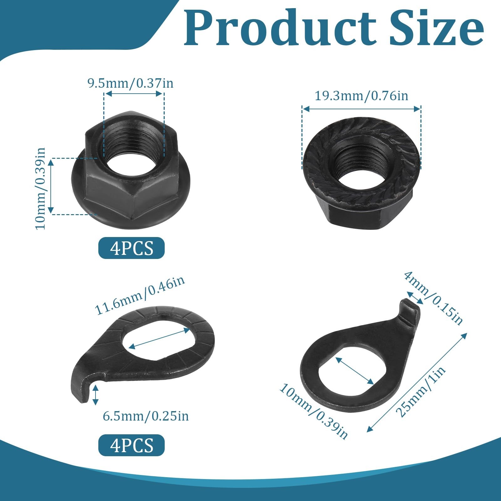 3/8 Inch Black Flange Shaft Nut Kits Bicycle Hub Axle Washer Lock Fastener