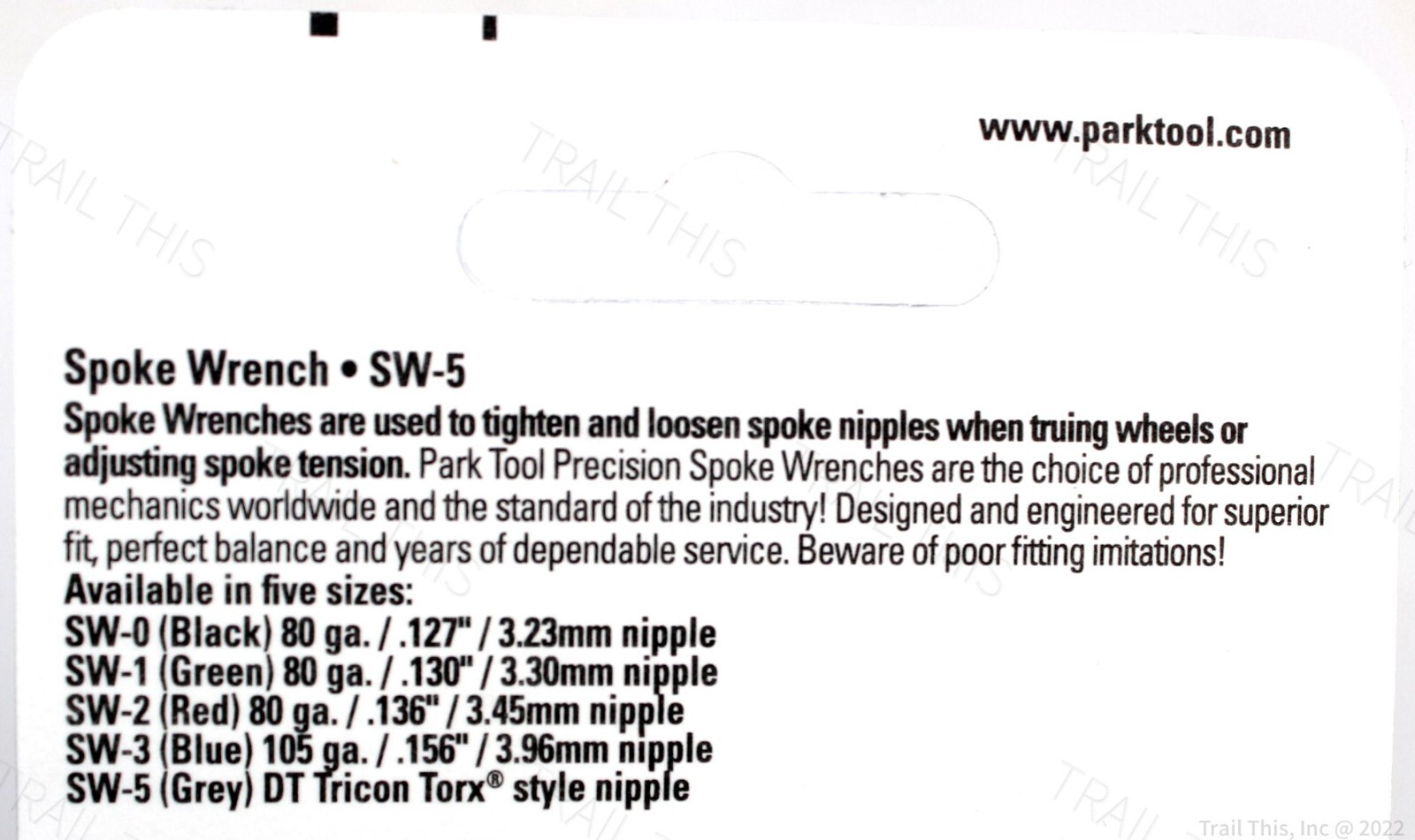 Park Tool SW-5 Bicycle Wheel Spoke Wrench Grey fits DT Swiss Tricon Torx nipples