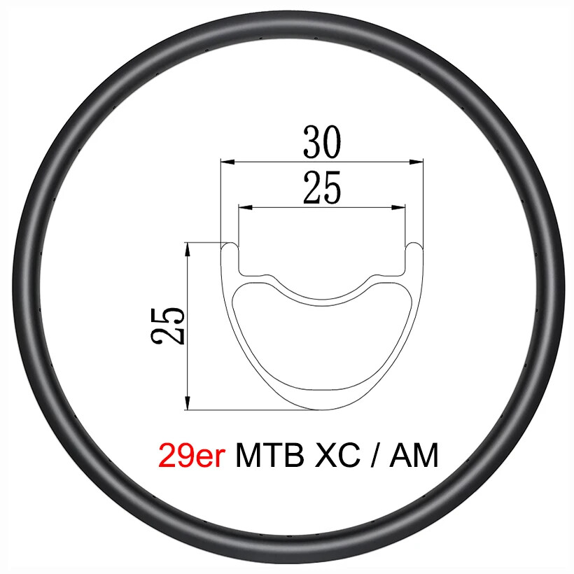 29er MTB Bicycle XC Carbon Rim 30*25mm Tubeless Clincher 24 28 32 36 Holes