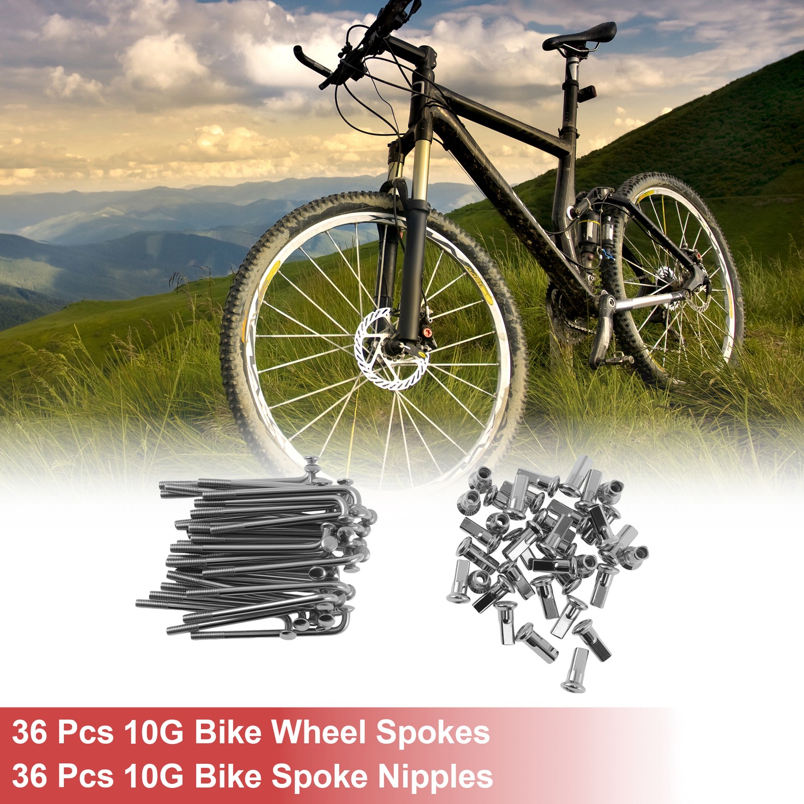 10G J Bend Bicycle Spokes 55mm Bike Wheel Spokes with Nipple Silver Tone 36 Set